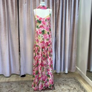 Show Me Your MuMu Pink Green Floral Maxi Dress